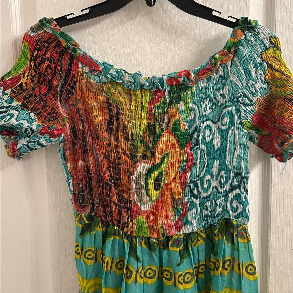 Colorful Patterned Off-Shoulder Dress - Picture 3 of 10